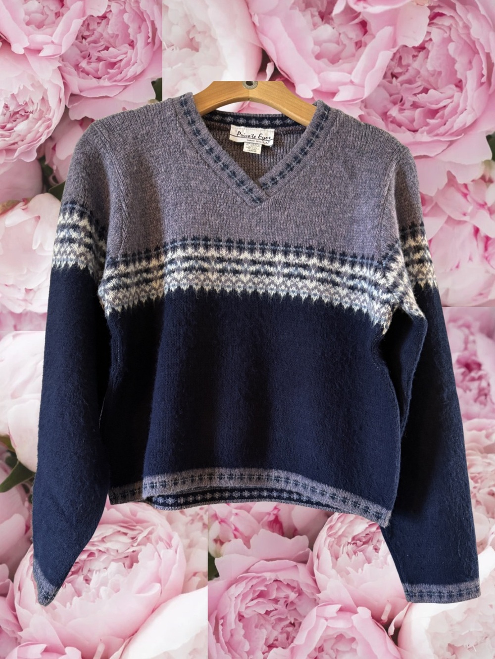 Vintage Private Eyes Fair Isle V Neck Sweater